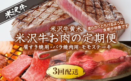 米沢牛黄木（おおき）】米沢牛 お肉の定期便3回 （肩すき焼用・バラ