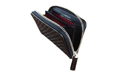 LUEGO山形牛革 ラウンド小銭入れ／ブラック×レッド F2Y-2430