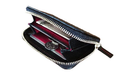 LUEGO山形牛革 ラウンド小銭入れ／ブラック×レッド F2Y-2430