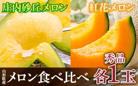 ≪先行予約令和8年度発送≫ 希少【庄内砂丘メロン】夏ギフト 紅花メロン(赤肉)とアンデスメロン(青肉)【みちのくギフト】 メロン デザート フルーツ 果物 くだもの 果実 食品 山形県 FSY-0035