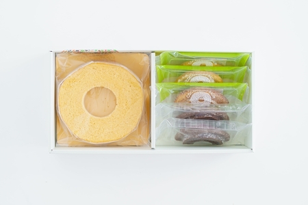 ココトモBOX (ソフトバウム 白米 1個＆ハードバウム 玄米 カット3個＆ハードバウム ブラウニー カット2個) 自家製生米粉100%のしっとりバウムクーヘンが人気 CB-030 [0531]