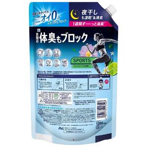 レノア超消臭　1weekSPORTS　フレッシュシトラスの香り　つめかえ用超特大サイズ゛　1,280ml×6個セット