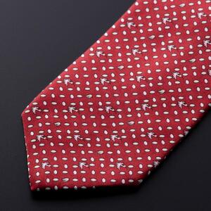 祝！佐渡島金山「世界文化遺産登録」　朱鷺柄ネクタイ【103-C（レッド）】