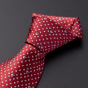 祝！佐渡島金山「世界文化遺産登録」　朱鷺柄ネクタイ【103-C（レッド）】