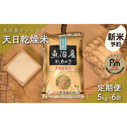 【毎月定期便】令和７年産「五つ星お米マイスター」厳選　天日干し魚沼産コシヒカリ　精米５kg×６回