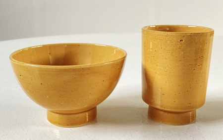 常滑焼 飯碗湯呑セット（Yellow） お茶碗 茶碗 湯呑 2個セット 黄色 イエロー かわいい 可愛い オシャレ シンプル カラーバリエーション豊富 陶器 食器 伝統工芸品 手作り 常滑焼 TOKONAMESTORE 山源陶苑 愛知県 常滑市
