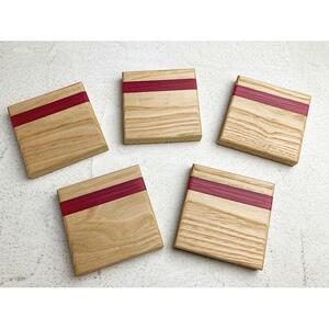 エポキシレジンと天然木のコースター5枚セット(ダークレッド)