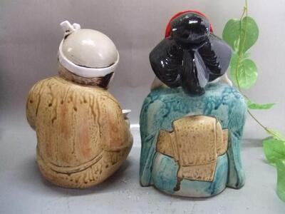 【信楽焼】お多福＆ひょっとこ  金運  　縁起招福　置物（nta-102）