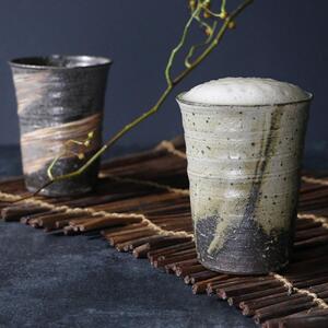 信楽焼 陶器製フリーカップ / タンブラー ペアセット(山河 /紅ハケメ)