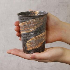 信楽焼 陶器製フリーカップ / タンブラー ペアセット(山河 /紅ハケメ)