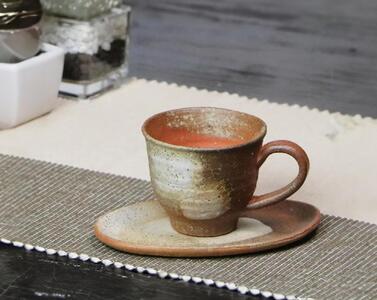 信楽焼 火色刷毛目コーヒーカップ＆ソーサー 陶器 おしゃれ