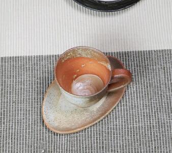 信楽焼 火色刷毛目コーヒーカップ＆ソーサー 陶器 おしゃれ
