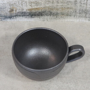信楽焼 陶器製 てまり スープカップ (黒彩いぶし)