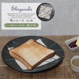信楽焼 陶器製 雫シリーズ 変形黒皿青雫大皿 パスタ皿