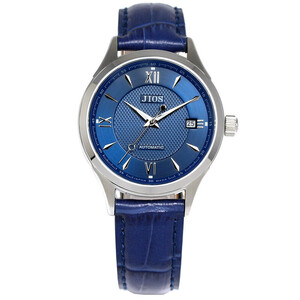 JIOS SEIRAN 日本製 自動巻き腕時計 メンズ 男性用 革ベルト ブランド ドレスウォッチ ジオス ブルー文字盤 × シルバー針 クロコ型押しベルト（青）