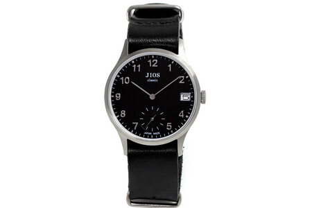 JIOS OMI 日本製 クラシックスタイル クオーツ腕時計 メンズ レディース ウォッチ ユニセックス 男女兼用 Made in Shiga スモールセコンド シルバー×ブラック 栃木レザー NATOベルト （ブラック）