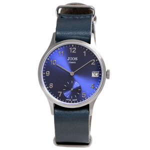 JIOS OMI 日本製 クラシックスタイル クオーツ腕時計 メンズ レディース ウォッチ ユニセックス 男女兼用 Made in Shiga スモールセコンド シルバー×ブルー 栃木レザー NATOベルト （ブルーネイビー）