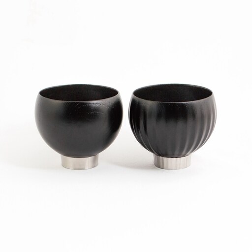 手作り 漆器 × 金属 sukuf black ペア 湯呑 ぐいのみ 小鉢 天然木 本漆  伝統工芸 ぐい呑み ぐい飲み 酒器