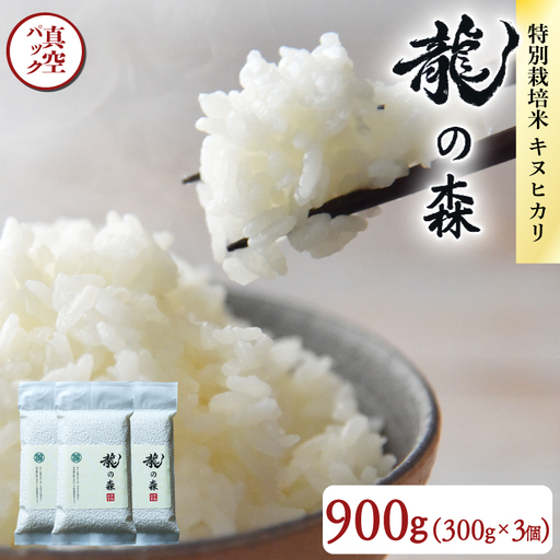 龍の森 真空パック キヌヒカリ 300g×3個 お米 米 900g 真空包装 2合 旨味 甘み ご飯 白米 おいしい パック 小分け 便利 特別栽培米 AM酵素農法 長期保存