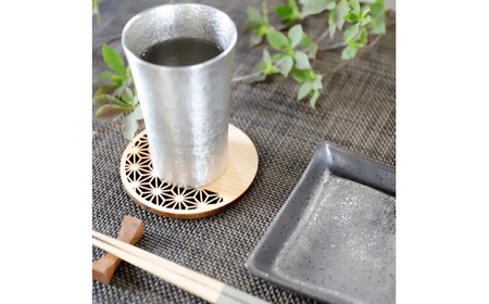 M237　紀州材ひのきの和柄コースター　丸麻の葉くりぬきあり