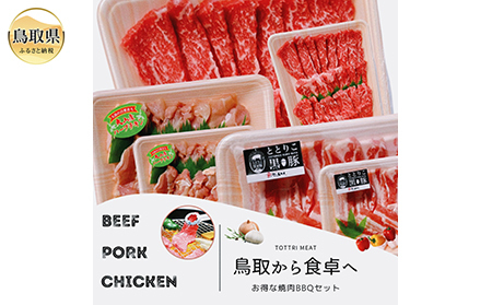 と24-011 鳥取県産　焼肉セット ２kg(６～８人前) 牛肉 豚肉 鶏肉 焼き肉 バーベキュー BBQ ファミリーセット