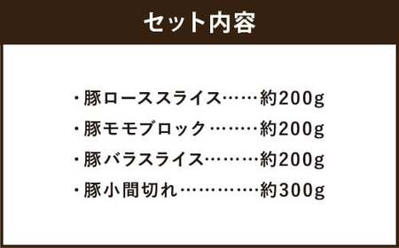 鬼北町の清らかな自然で育てた ふれ愛・媛ポーク 約900g （4種入り） 国産 豚肉 豚 お肉 肉 豚ロース 豚モモ 豚バラ 豚こま こま切れ スライス ブロック 冷凍 愛媛 （462）【えひめの町（超）推し！（鬼北町）】