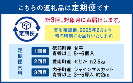 愛媛の旬のフルーツ3回定期便【甘平・せとか・シャインマスカット】  柑橘 かんきつ みかん 蜜柑 シャインマスカット マスカット 果物 くだもの ふるーつ 愛媛県 【えひめの町（超）推し！】（623）