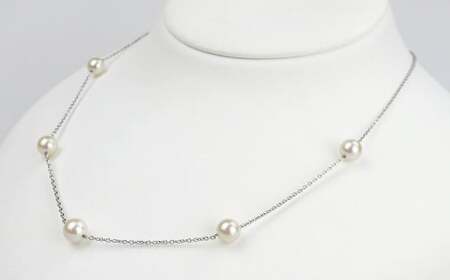 パール ステーションネックレス 5珠 6.0～6.5mm 真珠 アクセサリー （855）