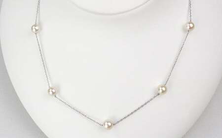 パール ステーションネックレス 5珠 6.0～6.5mm 真珠 アクセサリー （855）