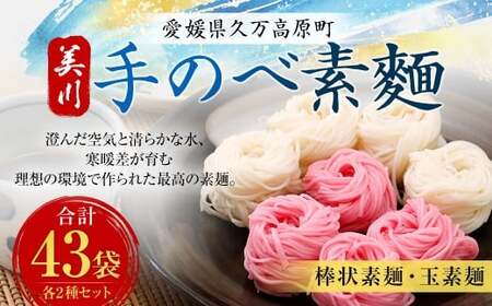 美川手のべ素麵 棒状、玉素麵セット 計43袋 8.14kg ／ （白棒状素麺300g×20、梅棒状素麺250g×4、白玉素麺60g×17、梅玉素麺60g×2） そうめん 素麺 麺 棒状 玉素麺 梅 ウメ うめ 白 赤 七折小梅 四国 愛媛県 【えひめの町（超）推し！（久万高原町）】 （274）