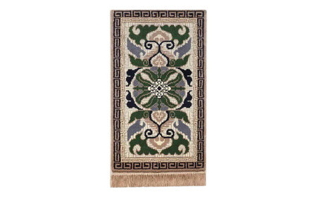 【手織】蟹牡丹紗綾形地縁二重雷文（灰地青） 約70×120cm / / 鍋島緞通 [41AAAM017]