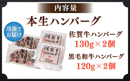 佐賀牛本生ハンバーグと国産黒毛和牛本生ハンバーグ 2種食べ比べセット 計4個（2種×2個）ハンバーグ / 佐賀県 / 株式会社中山牧場 [41AOCW003]