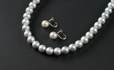 【選べる】【鑑別書付】【艶々マーメイドブルー】8.0-8.5mm アコヤ真珠ネックレスとピアスorイヤリング 2点セット / 真珠 / 佐賀県 [41AAAA012]