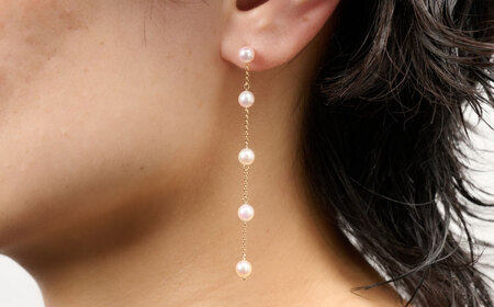 2wayエレガントに揺れる！4.5mm アコヤ真珠ステーションロングピアス（ケース付き） / 真珠 アクセサリー / 佐賀県 [41AAAA023]