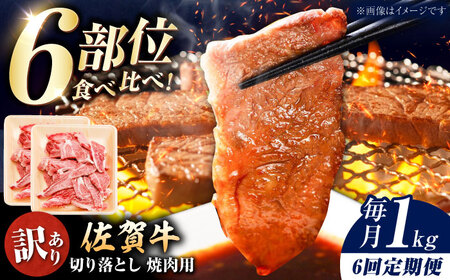 【ロマ佐賀】【全6回定期便】【訳あり】佐賀牛 焼肉用 切り落とし 1kg / 有限会社片岡精肉店 [41AEAC002] 10,950円