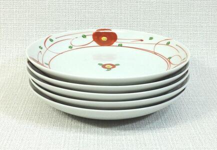 【波佐見焼】１０.５×１.５ｃｍ 小皿５枚組 赤絵小花 【西海陶器】５ ６３２８２