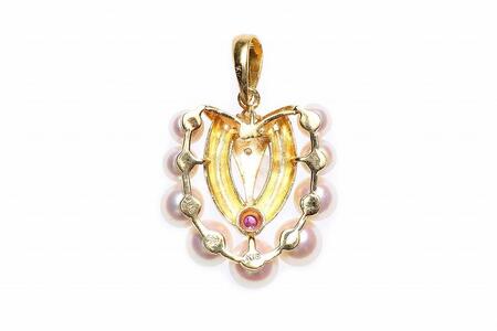 【ふるなび限定】【限定１点】あこや真珠（４～６ｍｍ珠）ダイヤ・ルビー入りペンダントトッ プ/Ｋ１８ＹＧ　FN-Limited