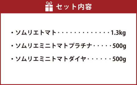 【 食べ比べ 】ソムリエ トマト1.3kg と ソムリエ ミニトマト プラチナ500g とダイヤ 500g の セット 合計 2.3kg 3種 とまと 野菜 やさい 熊本県産 国産  【2025年2月上旬発送開始】