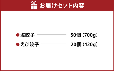 【中川餃子製作所の餃子セット】 塩餃子（50個）・えび餃子（20個） 計70個 惣菜 餃子 セット 肉 簡単調理 おかず おつまみ 国産 冷凍