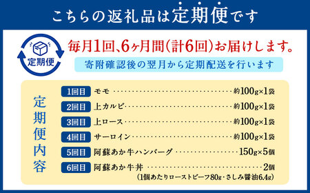【年6回定期便】阿蘇あか牛満喫 定期便 / 6回定期便 6種類 あか牛 赤牛 牛肉 肉 モモ カルビ ロース サーロイン ハンバーグ ローストビーフ 霜降り 国産牛 定期便 九州 熊本県 冷凍