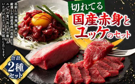 切れてる国産赤身とユッケのセット 馬 馬肉 馬刺 九州 熊本