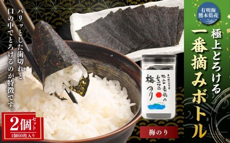 有明海 熊本産 極上とろける一番摘み 梅のりボトル 1ボトル60枚入 2個 計120枚 海苔 海藻 のり ノリ 梅 うめ ウメ