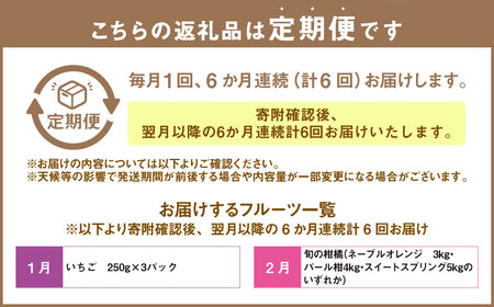 【6か月連続定期便】熊本便り！旬のフルーツ単品定期便 ｜ くだもの 果物 フルーツ 旬 いちご 柑橘 みかん デコポン メロン すいか 桃 シャインマスカット 梨 柿 熊本県