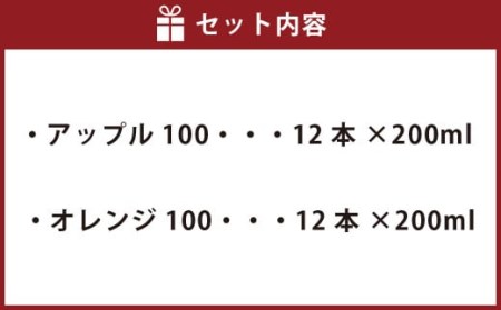 ギュッと！ アップル100 シャキッと！ オレンジ100 セット 200ml × 12本ずつ 合計24本 合計4800ml りんご おれんじ パックジュース 