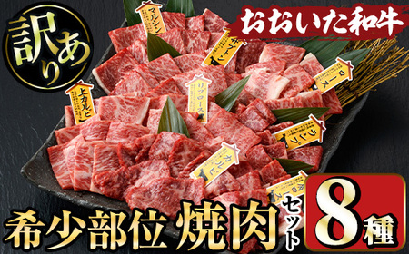 <訳あり>おおいた和牛 希少部位 焼肉セット(8種) 国産 牛肉 肉 和牛 焼肉 カルビ 上カルビ リブロース 肩ロース BBQ バーベキュー セット 食べ比べ 【opae005】【ミートクレスト】