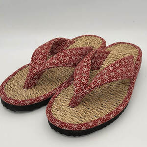 七島い(しちとうい) 草履幅広（Mサイズ・麻の葉赤）七島藺 草履 履物 幅広 靴 和装 和服 ファッション 【opat005】【青木本店】