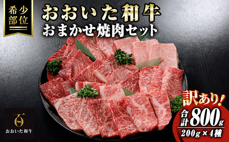 ＜訳あり＞ おおいた和牛 おまかせ 焼肉 セット (合計800g：200g×4種) 焼き肉 牛肉 肉 冷凍 国産 和牛 個包装 小分け ブランド牛 盛り合わせ バラ ロース モモ 【optk003】【大分県畜産公社】