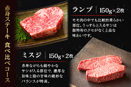 【定期便】宮崎県 倉薗牧場 A4等級以上 倉薗牛・希少部位 赤身 ステーキ 食べ比べコース 計4回