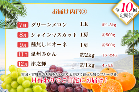 【10回定期便】旬 人気 フルーツ 南国宮崎産 マンゴー 金柑たまたま シャインマスカット ピオーネ いちご みかん 日向夏 メロン 柑橘 きんかん ぶどう 果物 詰め合わせ 宮崎県 九州<E-3コース M700>