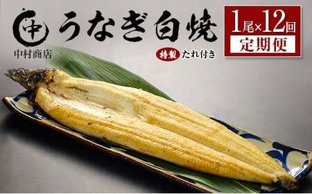 ＜12回定期便＞国産 うなぎ 白焼 有頭 1尾（181～215g）×12か月 計2.1kg以上 たれ付き 宮崎県産 鰻 中村商店